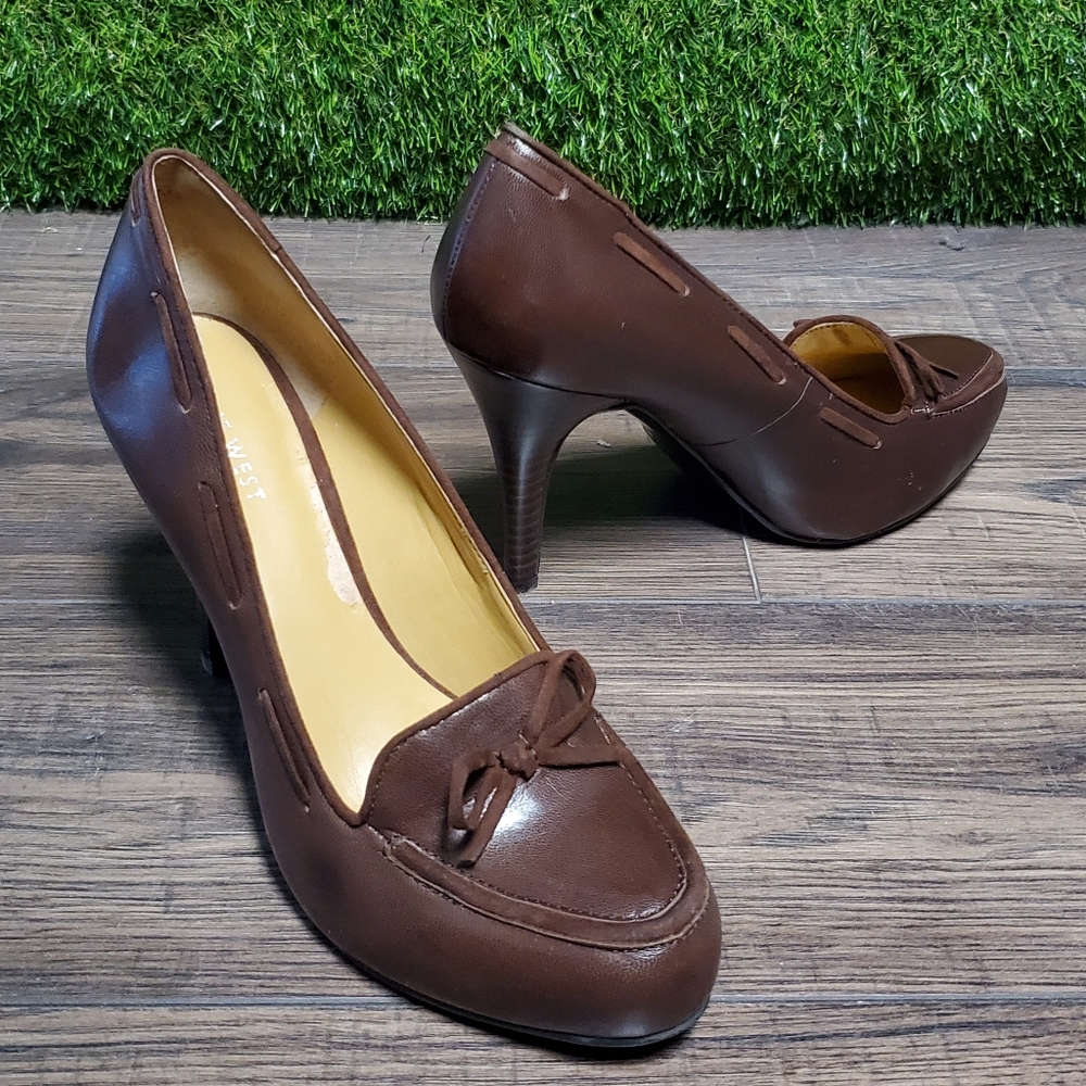 Nine West Brown Leather Suede Oxford Pumps Heels